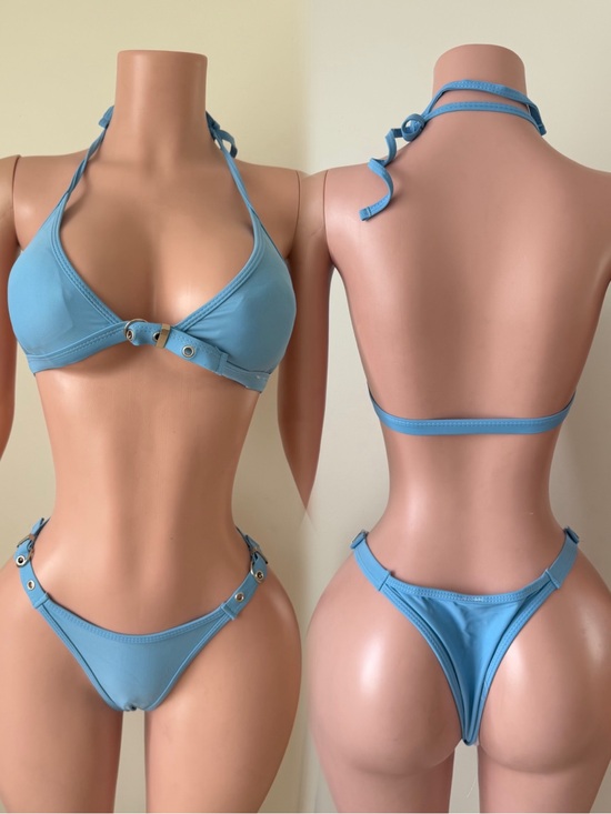 Other - Light Blue Halter Bikini Set with Decorative Rings - Women Swim